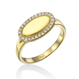 טבעת חותם אובלית זירקונים