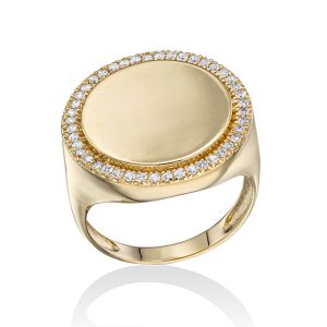 טבעת חותם עגולה זירקונים